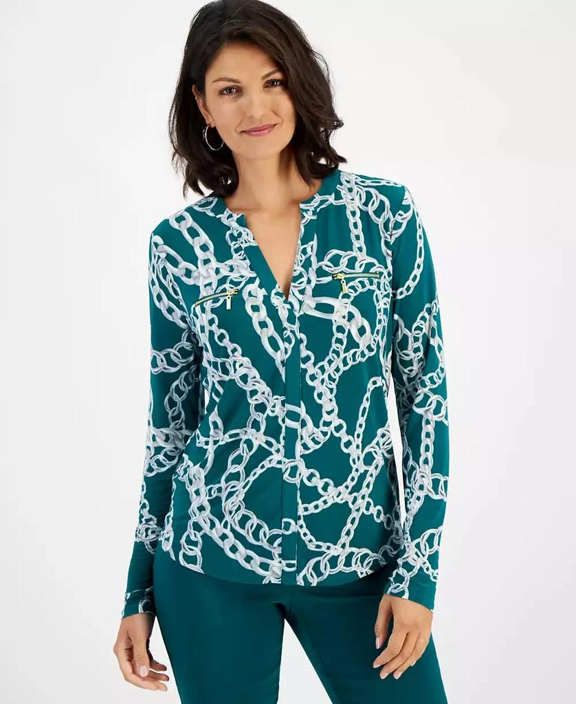 INC International Women's Print Zip-Pocket Top, Created for Macy's 1