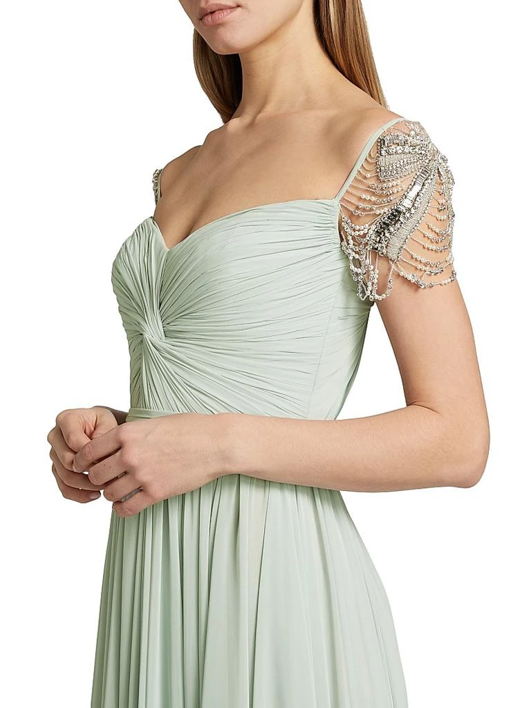 REEM ACRA Chiffon Embellished Pleated Gown 6