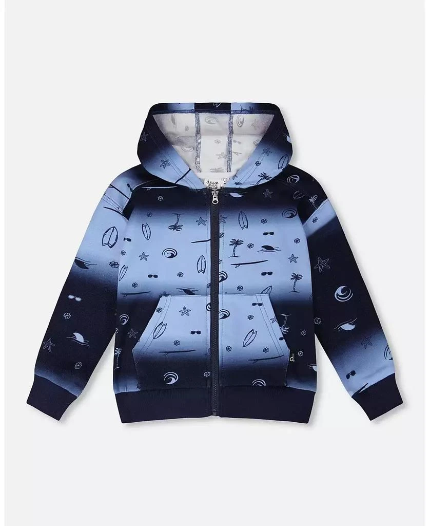 Deux par Deux Baby Boys Hooded French Terry Cardigan Blue Gradient