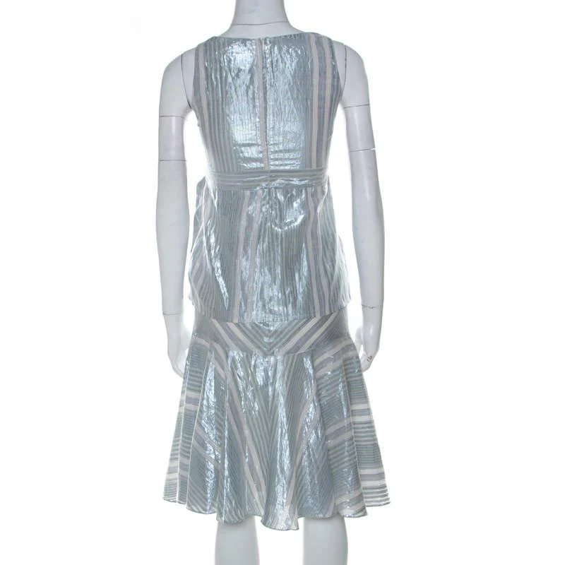 Paul & Joe Paul and Joe Silver Blue Striped Cotton Sleeveless Top and Short Skirt Set S 4
