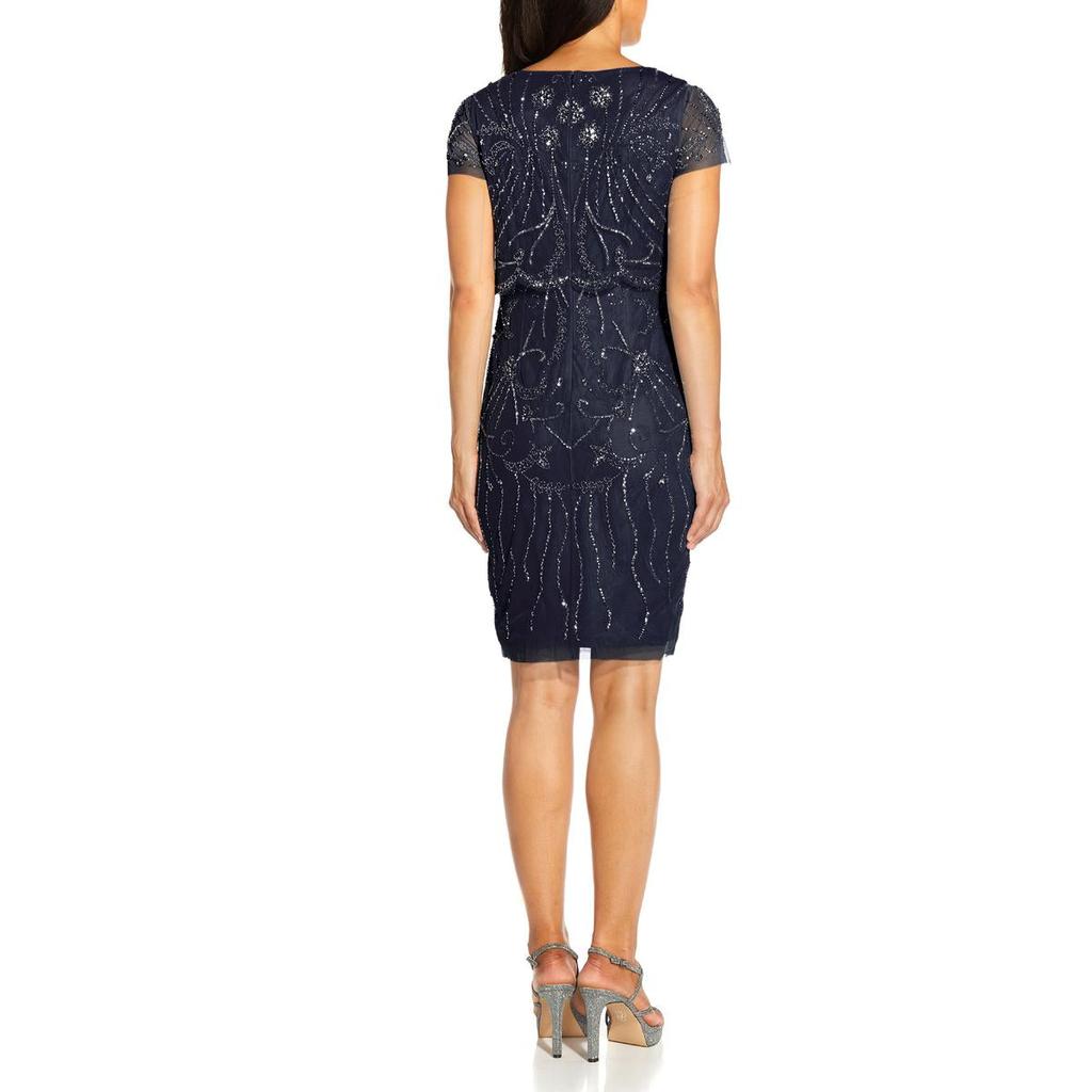 Adrianna Papell Womens Beaded Midi Cocktail and Party Dress