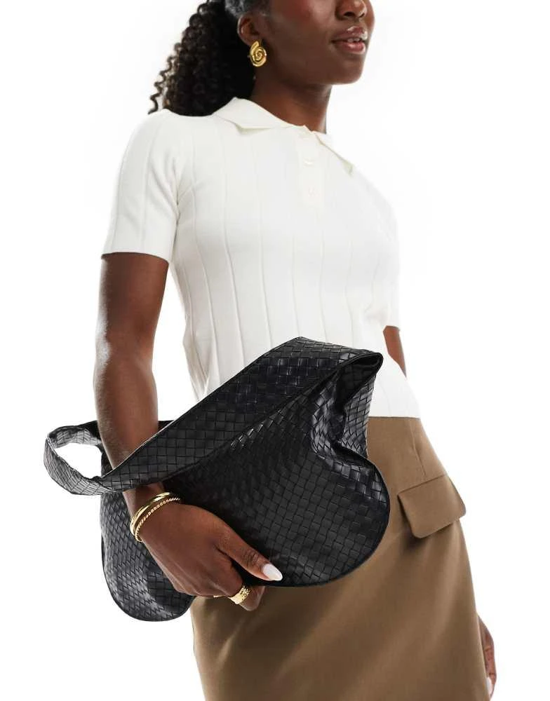 Glamorous Glamorous woven shoulder tote bag in black 3