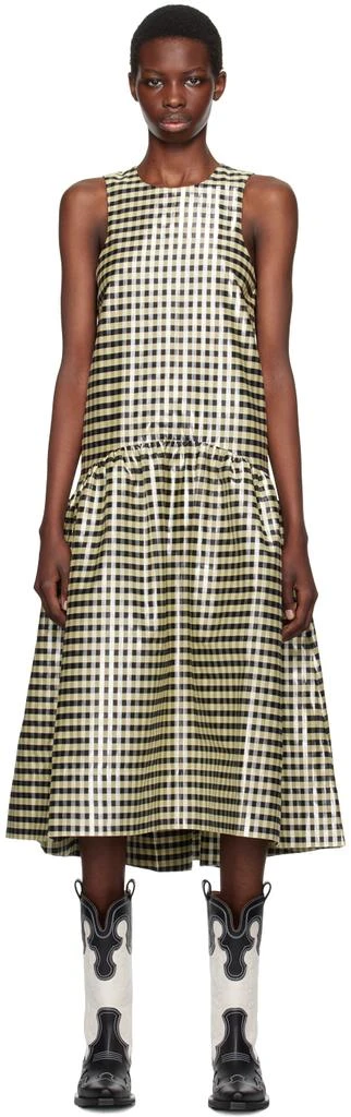 Ganni Yellow Shiny Gingham Midi Dress 1