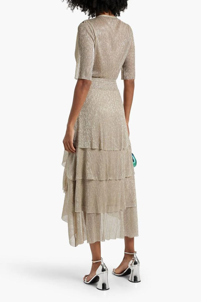 Maje Metallic tiered plissé-tulle midi dress 3
