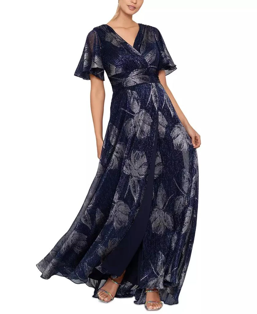 Betsy & Adam Women's Crinkled Flutter-Sleeve Gown 1