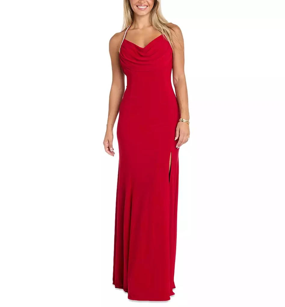 Morgan & Company Juniors' Embellished-Strap Jersey Gown - Red - 11 Morgan & Company Juniors' Embellished-Strap Jersey Gown - Red - 11