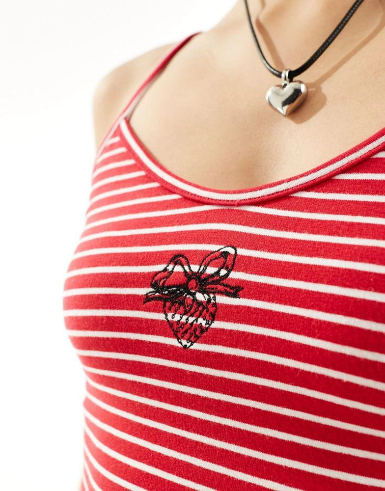 Motel Motel stripe strawberry motif cami mini dress in red 3