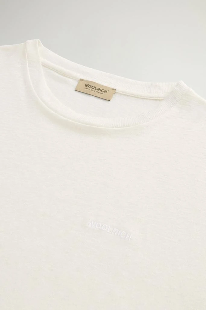 Woolrich Pure Linen T-Shirt with Embroidered Logo - Men - Blue 6