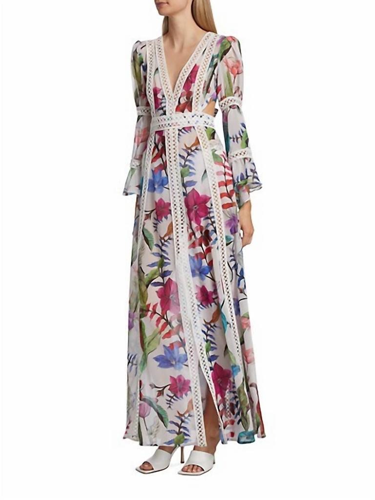 PatBO Zamia Lace Trim Maxi Dress In White Multi