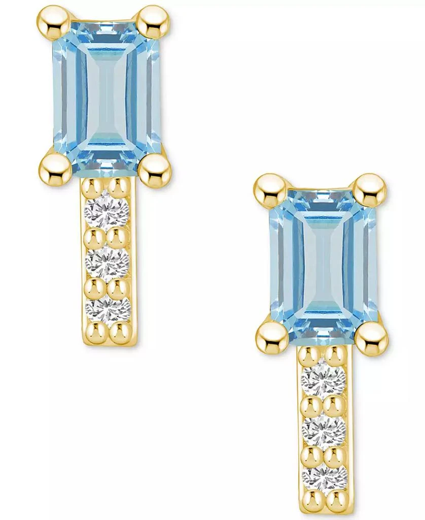 Macy
s Aquamarine (1 ct. t.w.) and Diamond (1/8 ct. t.w.) Stud Earrings in 14K Yellow Gold 2