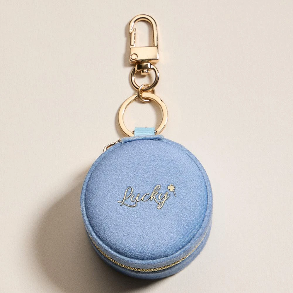 FASHNZFAB LUCKY Embroidered Round Shaped Travel Jewelry Case Keychain Bag Charm