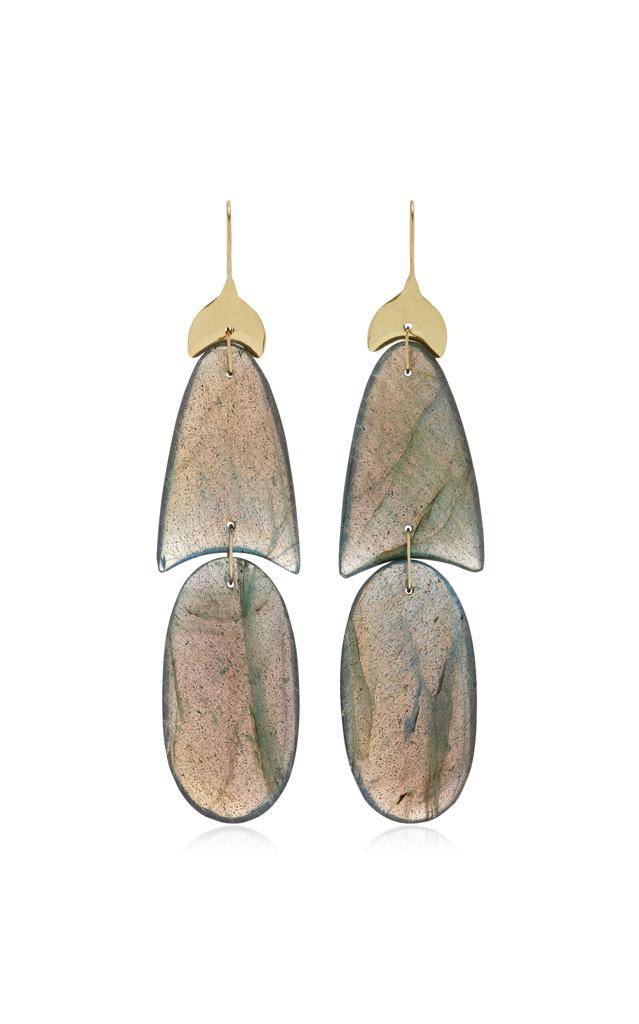Ten Thousand Things Ten Thousand Things - Small Flat Arrow 18K Yellow Gold Labradorite Earrings - Grey - OS - Moda Operandi - Gifts For Her