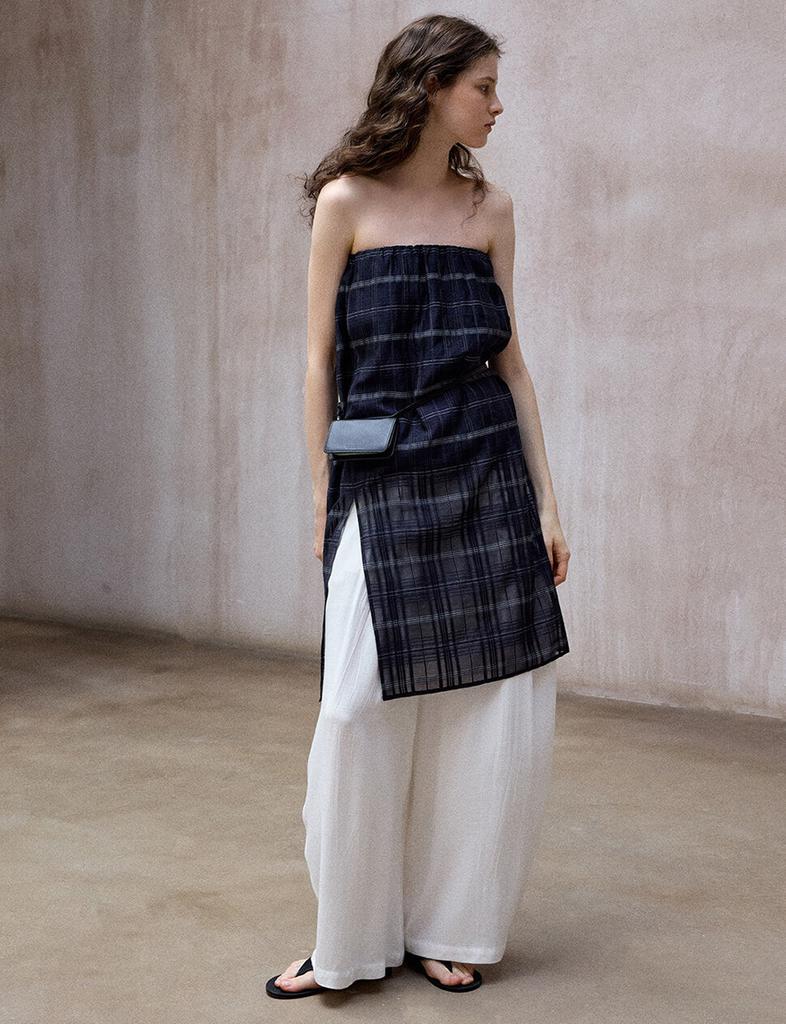 Pixie Market Navy Plaid Tube-Tunic Top-PREORDER