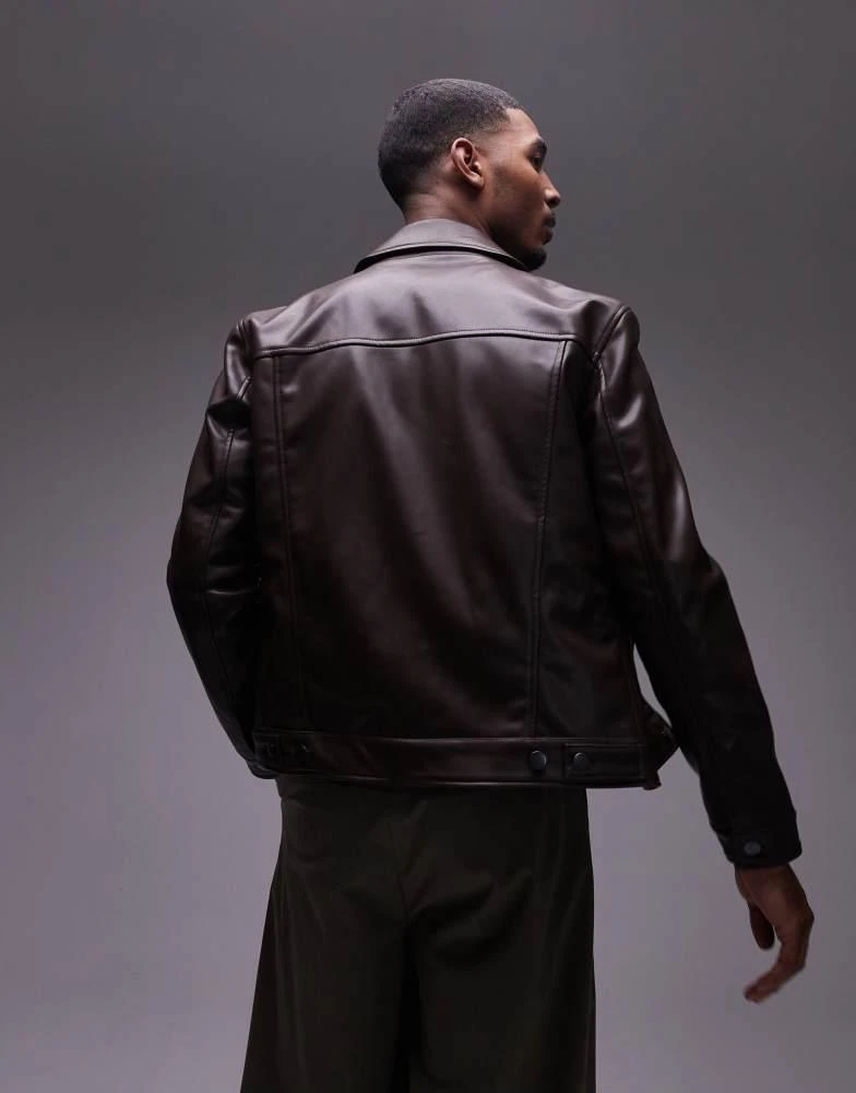 Mango Mango faux leather jacket in dark brown 3