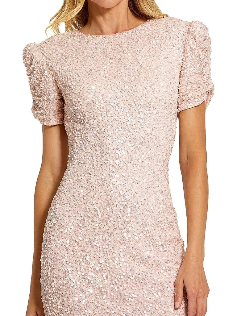 Mac Duggal Beaded Mesh Column Short-Sleeve Gown 3