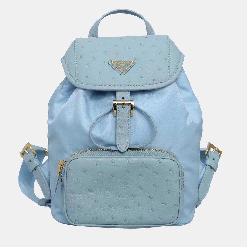 Prada Prada Sky Blue Nylon and Ostrich Leather Backpack  display picture 3