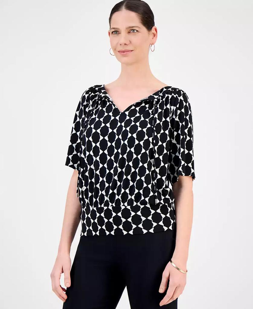 JM Collection Women's Printed Split-Neck Banded Bottom Top, Exclusively at Macy's