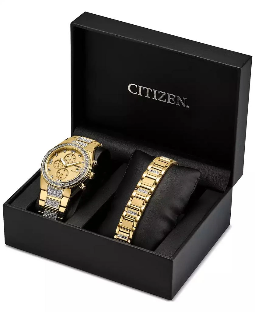 Citizen Eco-Drive Men's Chronograph Crystal Gold-Tone Stainless Steel Bracelet Watch 42mm Gift Set 2