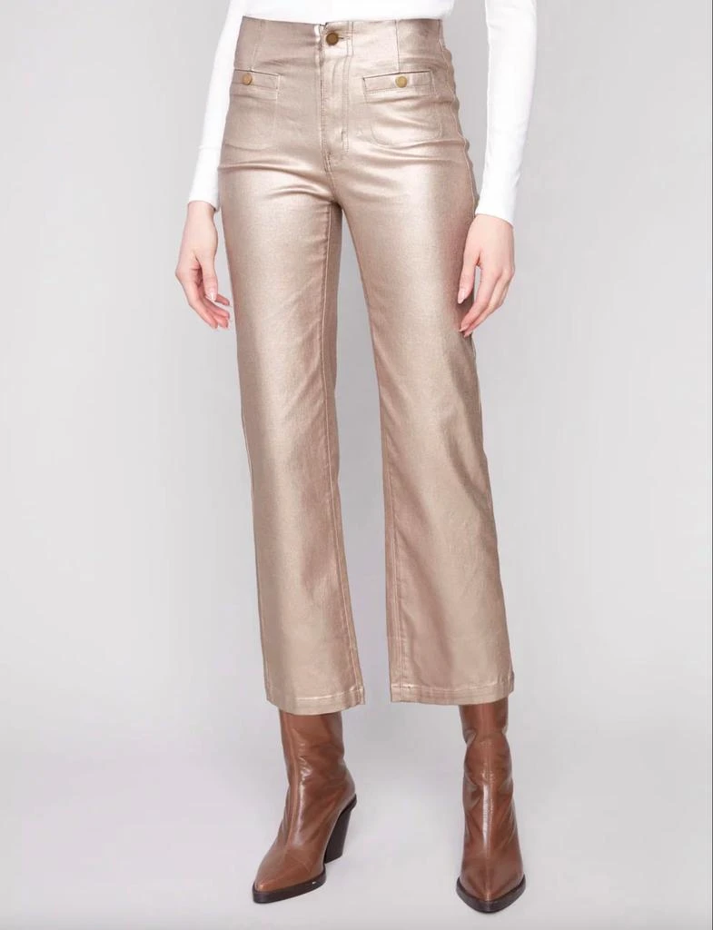 CHARLIE B Charlie B - Metallic Wax Twill Flare Leg Pant 2