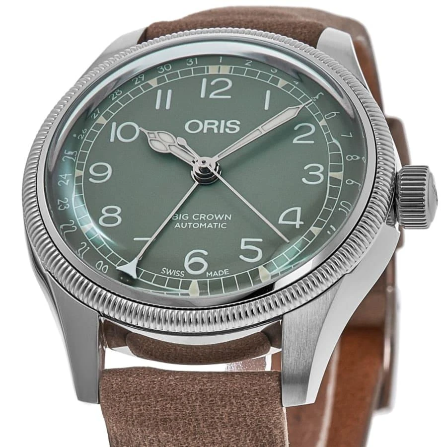 Oris Big Crown Pointer Date Green Dial Brown Leather Strap Unisex Watch 01 754 7749 4067-07 5 17 68G 2