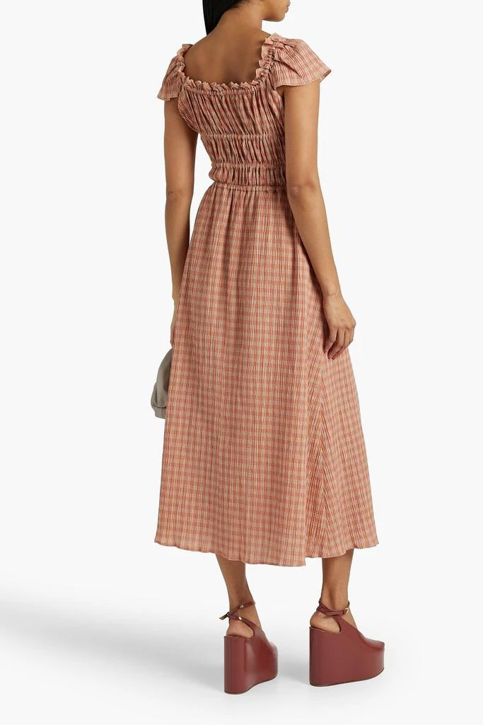 Altuzarra Ruffled shirred gingham cotton-blend seersucker midi dress 3