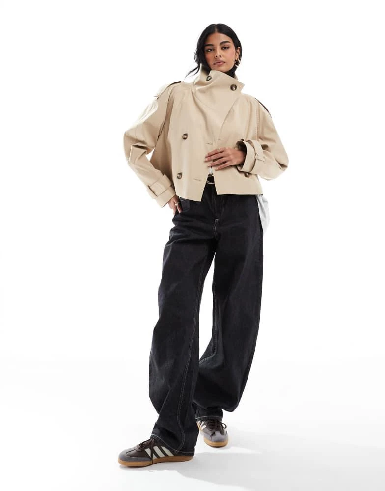 ASOS ASOS DESIGN cropped funnel neck trench coat in stone 3