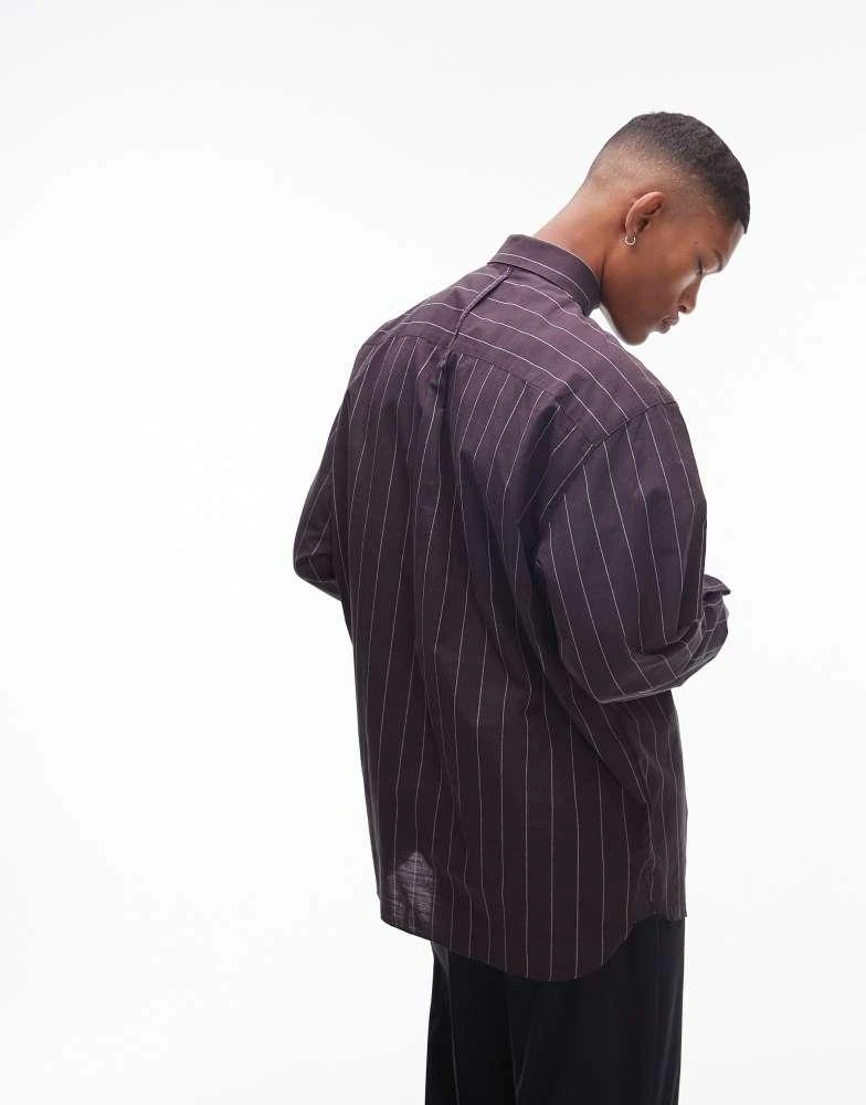 Topman Topman long sleeve oversized stripe shirt in burgundy 3
