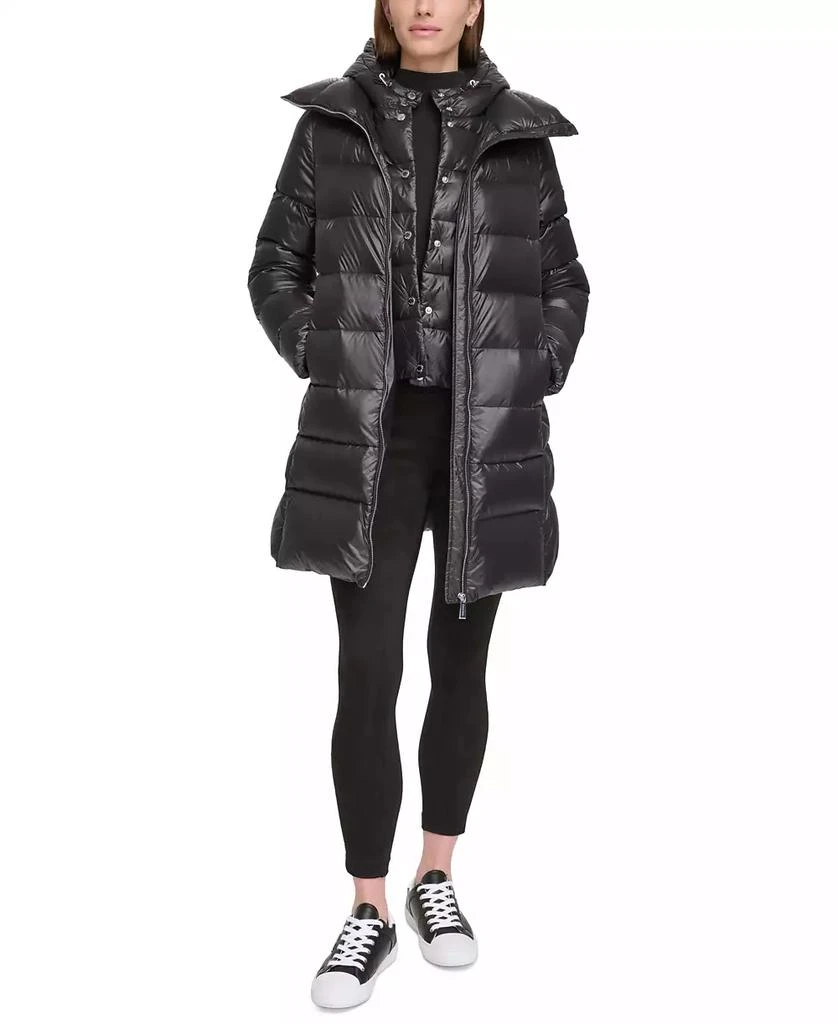 Calvin Klein Women's Shine Bibbed Hooded Packable Puffer Coat, Created for Macy's 6