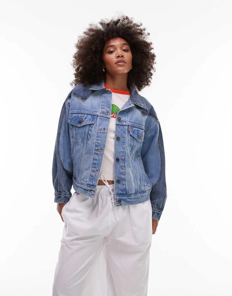 Levi
s Levi
s 90
s western pieced denim trucker jacket in blue
