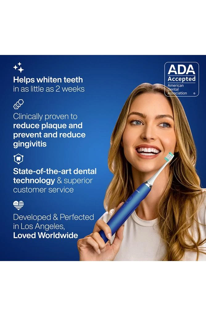 AquaSonic VIBE SERIES Sapphire Blue UltraSonic Whitening Toothbrush with 8 DuPont Brush Heads & Travel Case 5