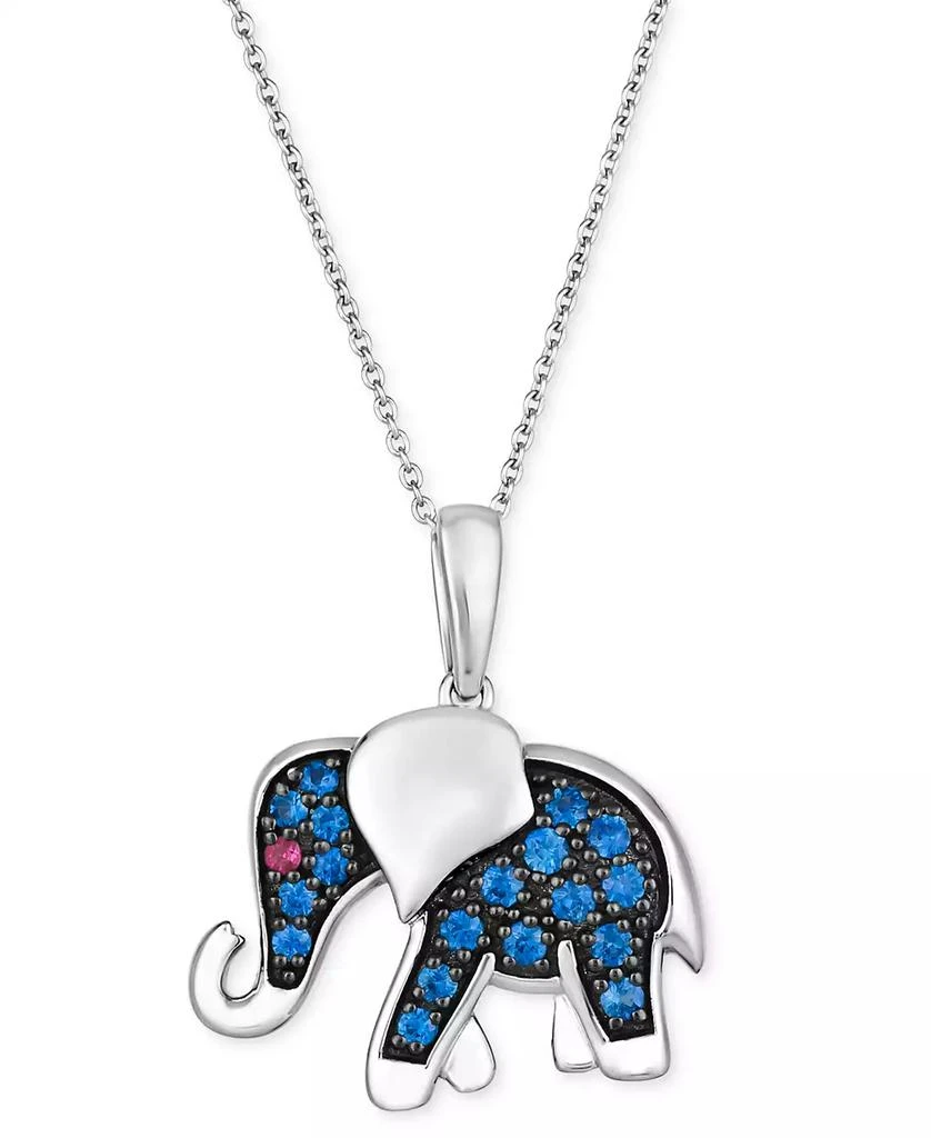 Le Vian Blueberry Sapphire (3/8 ct. t.w.) & Passion Ruby Accent Elephant Pendant Necklace in 14k White Gold, 18" + 2" extender 1