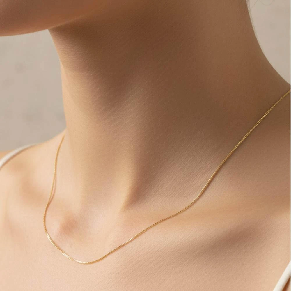 FASHNZFAB Gold Dipped Delicate Box Chain Necklace