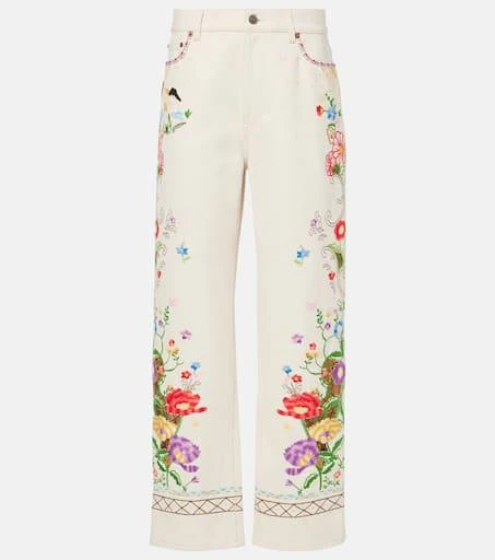 Valentino High-rise floral embroidered straight jeans 1