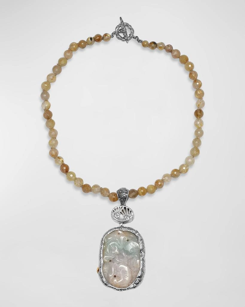 Stephen Dweck Vintage Hand Carved Jade Pendant on Quartz Bead Necklace 2