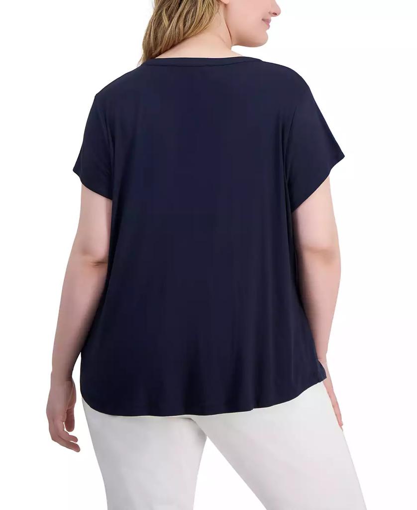 Tommy Hilfiger Plus Size Split-Neck Cap-Sleeve Top