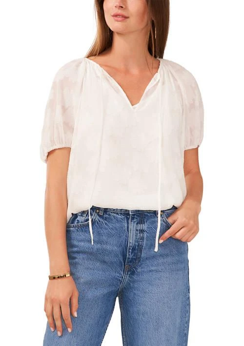 Vince Camuto Camuto Petite Shirred V Neck Blouse With Balloon Sleeves 1