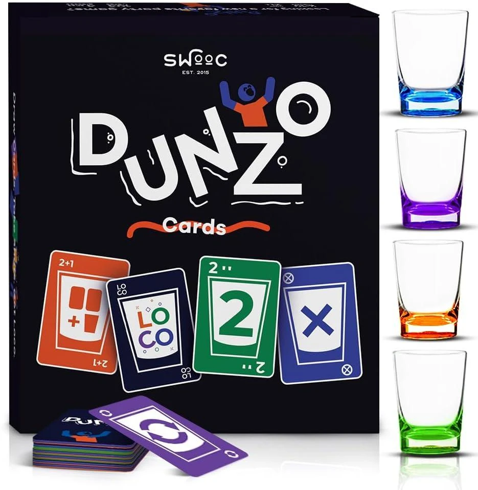 SWOOC Games DUNZO | Uno Inspired Drinking Game w/ Shot Glasses 1