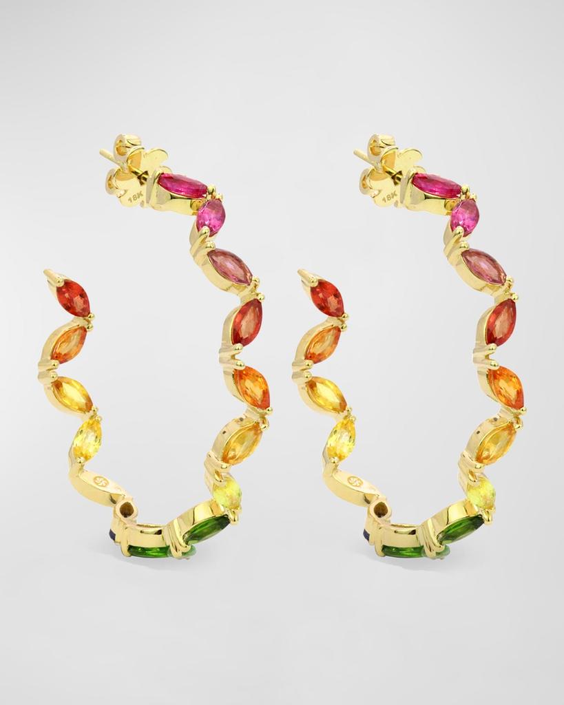 Stevie Wren The Girl Gang 18K Yellow Gold Rainbow Marquis Gemstone Hoop Earrings