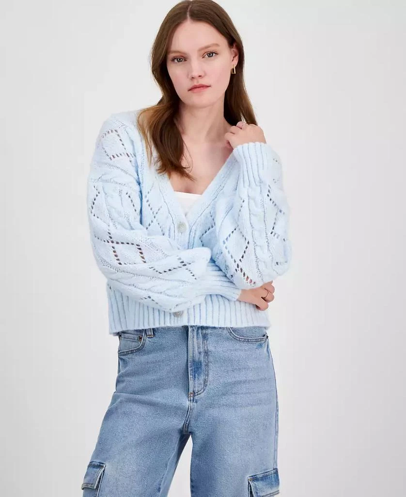 Hippie Rose Juniors' Pointelle Cable-Knit Cardigan 2