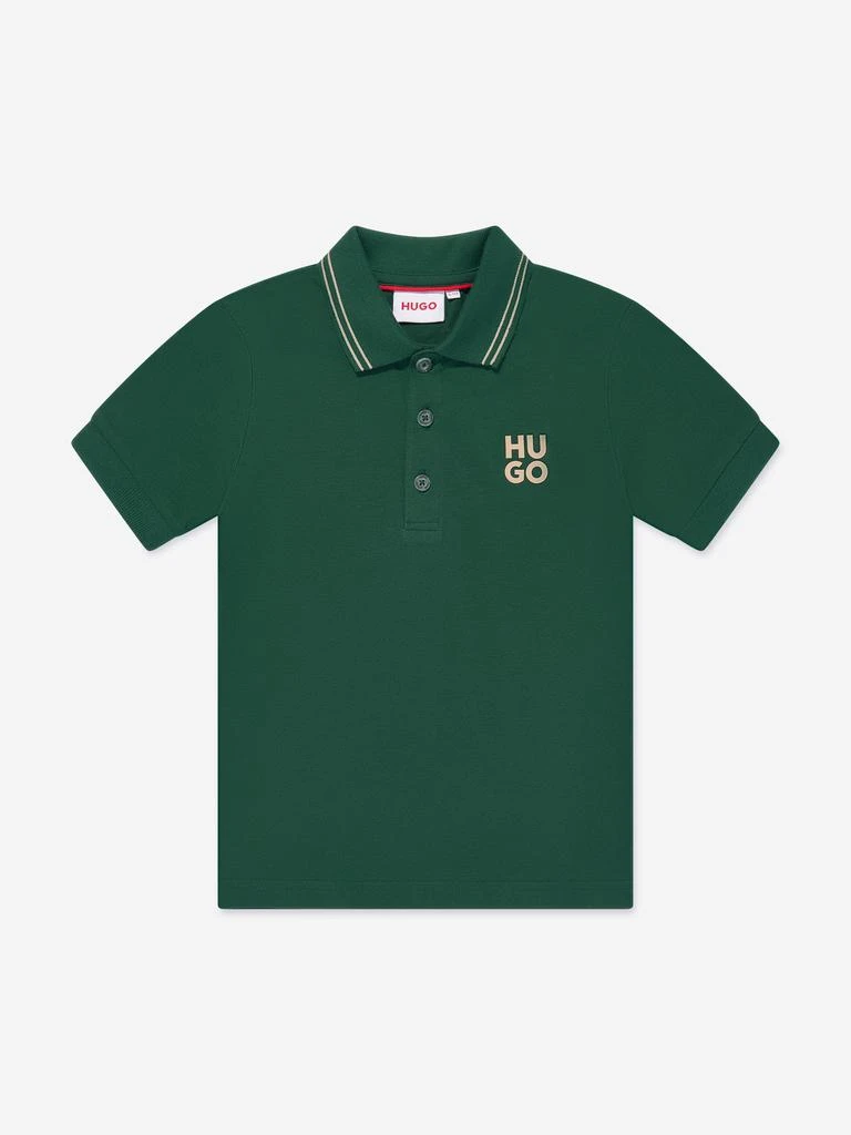 Hugo Boss Hugo Boys Logo Print Polo Shirt in Green 1