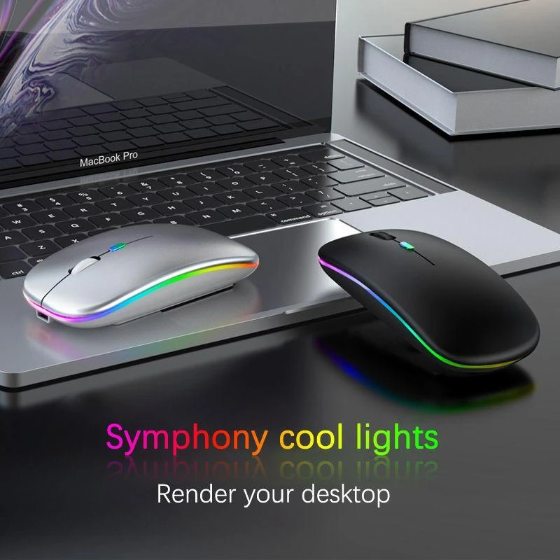 Cypherime Rechargeable Bluetooth Wireless Mouse with 2.4GHz USB RGB 1600DPI Mouse for Computer Laptop Tablet PC Macbook Gaming Mouse Gamer 3