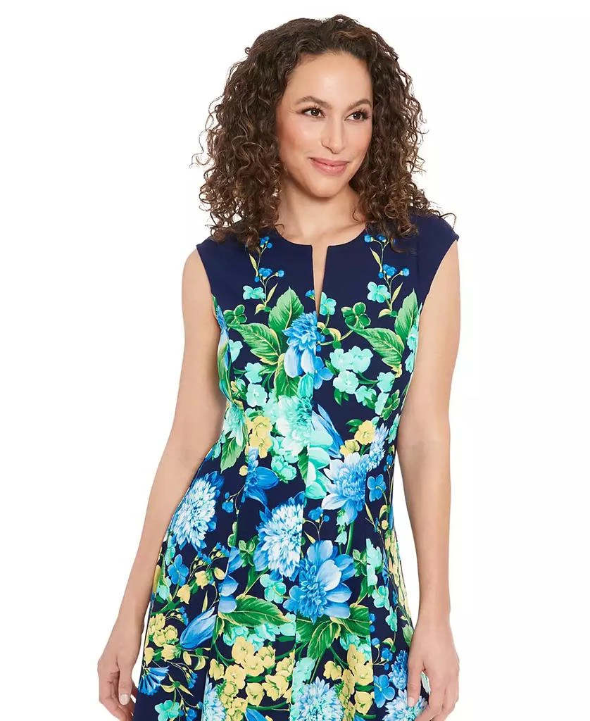 London Times Petite Split-Neck Floral-Print Fit & Flare Dress 4