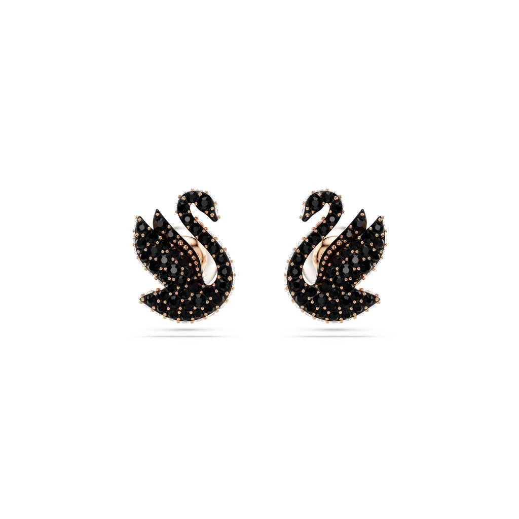 Swarovski Swan stud earrings crystal pearl swan black rose gold-tone plated 5