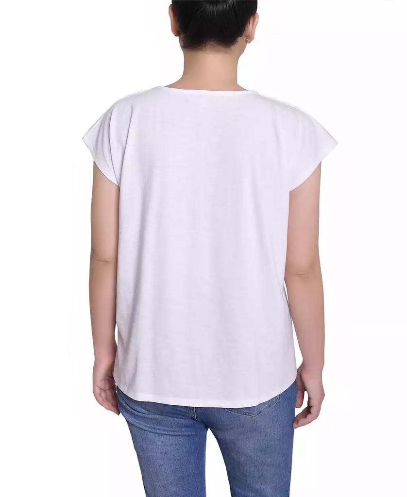 NY Collection Women's Embroidered Yoke Extended Sleeve Top