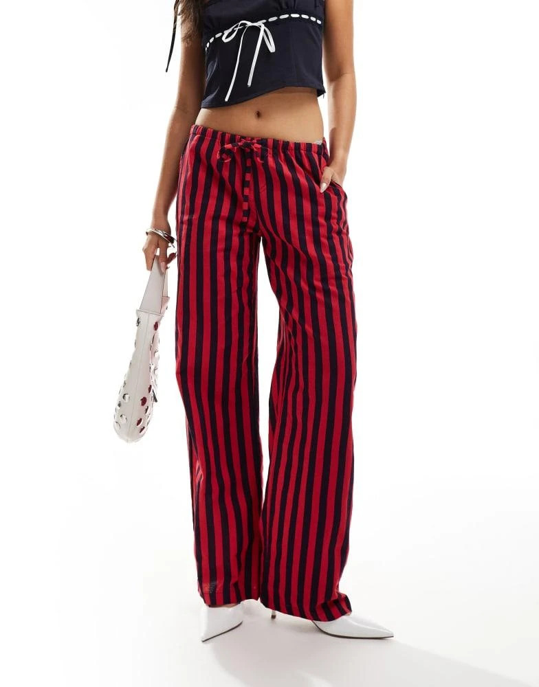 Motel Motel lirura striped trousers in deep red and navy 1