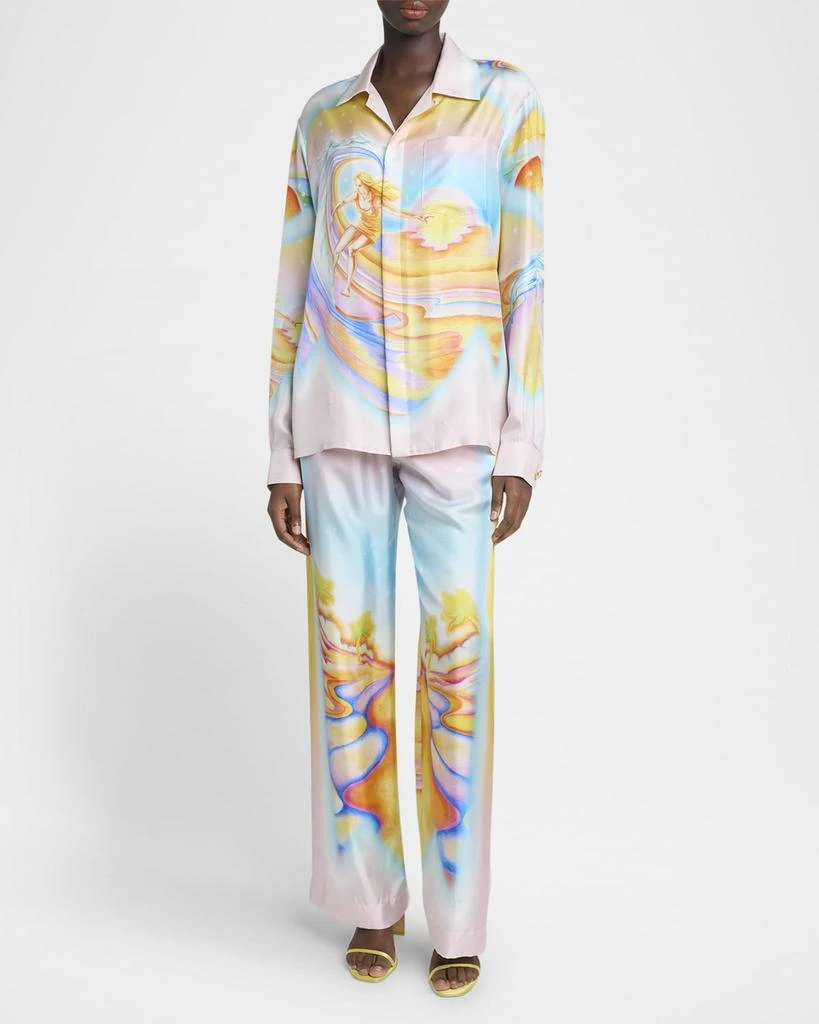 Casablanca Surf Print Long-Sleeve Silk Blouse 2
