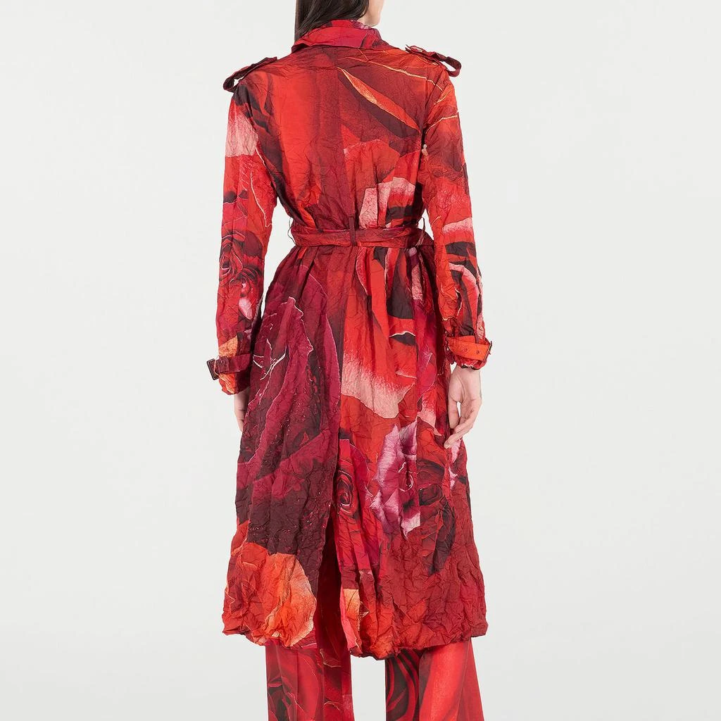 Roberto Cavalli Roberto Cavalli Rose Print Long Crinkle-Effect Trench Coat 3