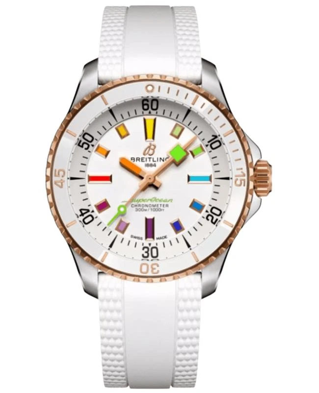 BREITLING Breitling Superocean Automatic 36 White Dial 18K Rose Gold Rubber Strap Women's Watch U17377211A1S1 1