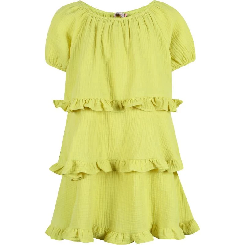 Devotion Tiered ruffles long cotton dress in yellow 1