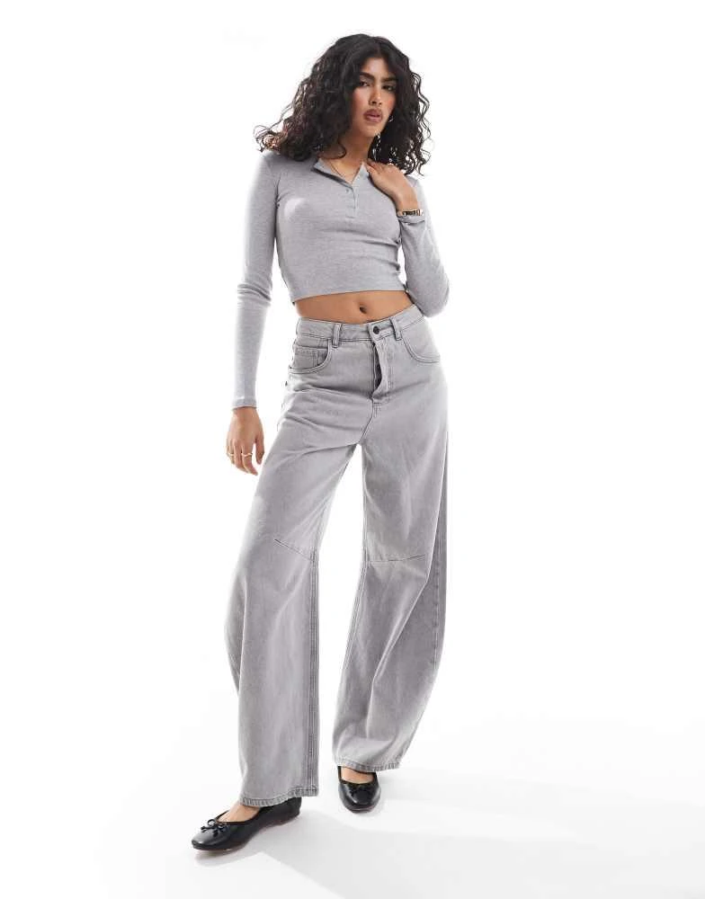 Bershka Bershka henley top in grey melange 4